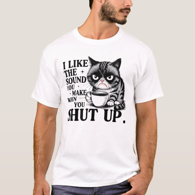 Camiseta Gato Grumado com café Engraçado 😼 Design da Manhã (Frente)