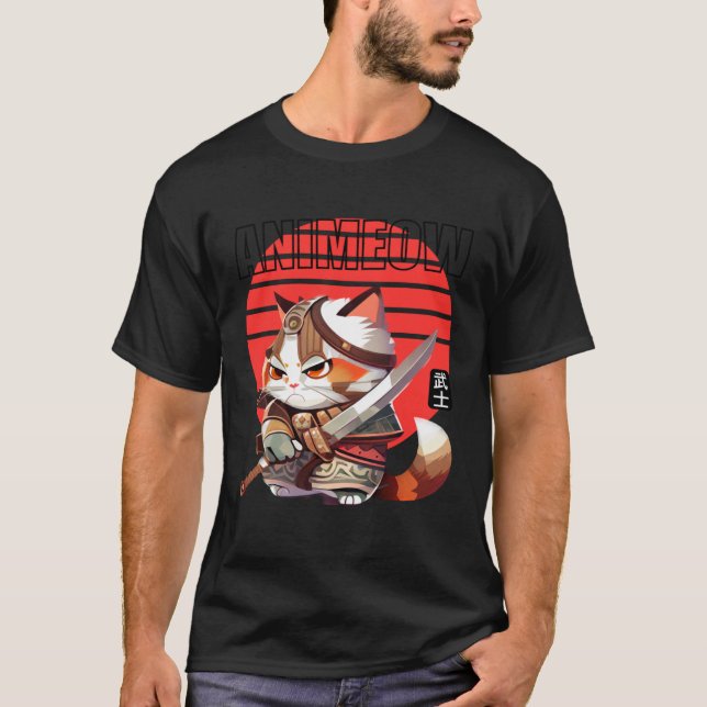 Camiseta Gato Guerreiro em Greve no Sol Vermelho Tradiciona (Frente)