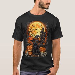 Camiseta Gato Halloween Abóbora Preta Performance