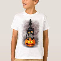 Gato Halloween Caricatura Assustada na Pumpkin