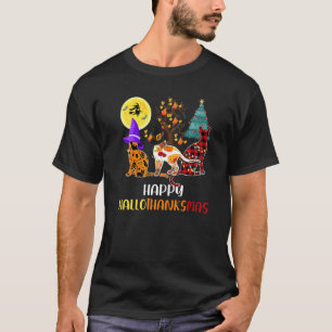 Camiseta Gato Halloween E Feliz Natal Feliz Hallothank
