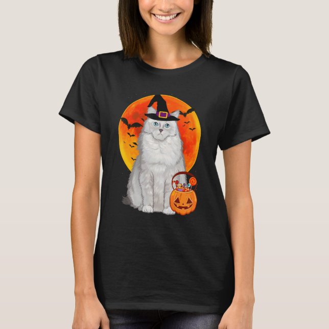Camiseta Gato Halloween Ragdoll Jack O Lanterna Abóbora (Frente)