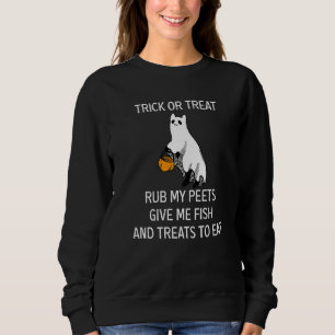 Camiseta Gato Halloween Travessura Ou Doçura Esfregue Meus