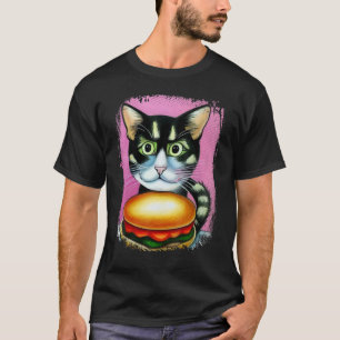 Camiseta Gato Hambúrguer  Gato Burger Purr Meow Cat  Arte