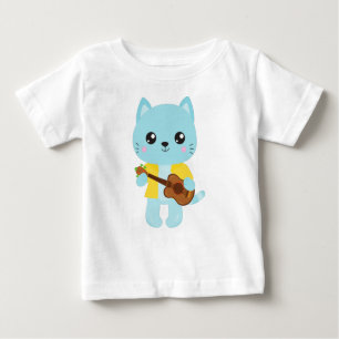 Camiseta Gato Havaí, Gato Gato Gato, Gato Azul, Violão, Lua