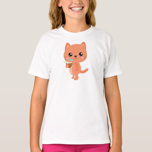 Camiseta Gato Havaí, Gato Gato Gato, Gato Laranja, Coquetel (Frente)