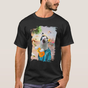 Camiseta Gato havaiano Aloha Gatinho Tocando Ukulele Praia