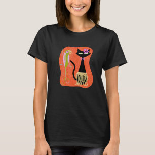 Camiseta Gato Havaiano de Hula com Pássaro Tiki Tropical e 