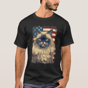 Camiseta Gato Himalaio Bandeira dos EUA 4 de Julho