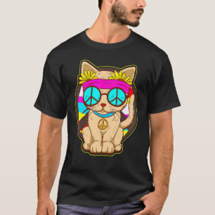 Camiseta Gato Hippie Ama o Design de Paz do Gato