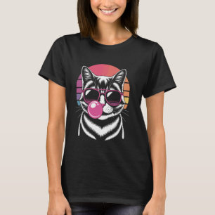 Camiseta Gato Hipster Com Óculos De Sol E Chiclete Bola Pôr