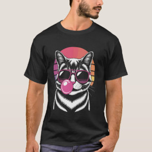 Camiseta Gato Hipster Com Óculos De Sol E Chiclete Vibe Pôr