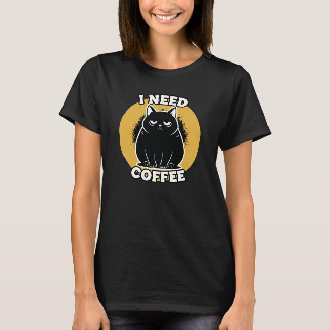 Camiseta Gato Humor Eu Preciso de Café (Frente)