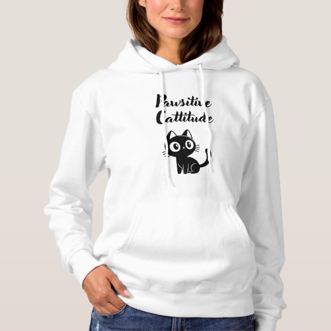 Camiseta Gato Humor Pun Cattitude Pawsitiva Quota Hoodie (Frente)