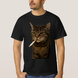 Camiseta Gato Idiota Engraçado Meme Gato Fumando cigarro