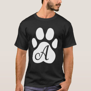 Camiseta gato Impressão de Pata Branca Inicial Monograma Fo