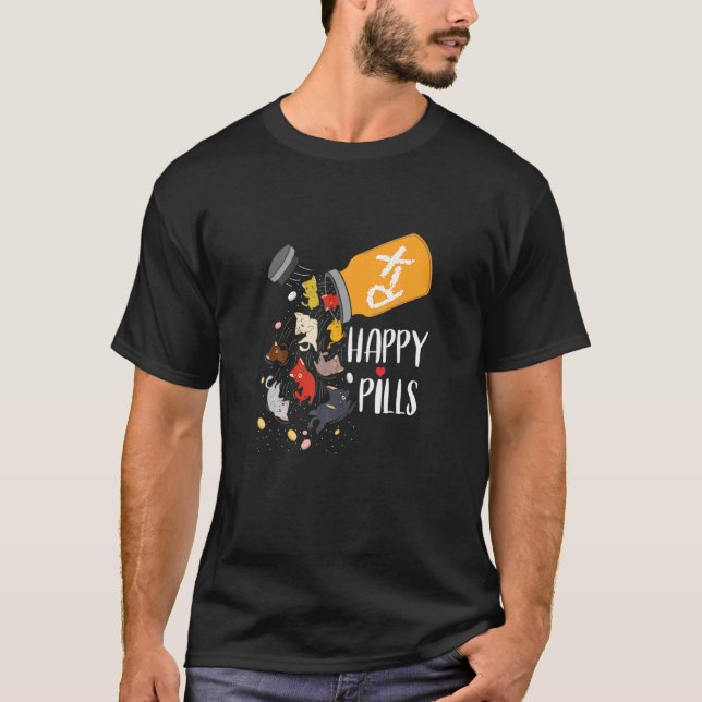 Camiseta Gato Incrível  Comprimidos Felizes Gato (Frente)