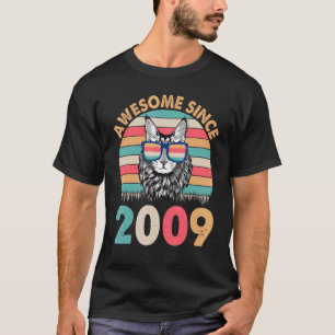 Camiseta Gato Incrível Desde 2009 Feliz Aniversário Para Mi