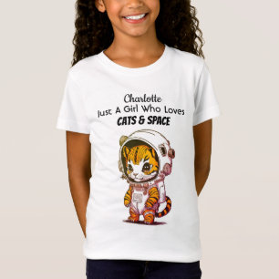 Camiseta Gato Infantil e Amante do Espaço Nome Personalizad