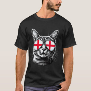 Camiseta Gato Inglês Óculos de Sol Bandeira St George Reino