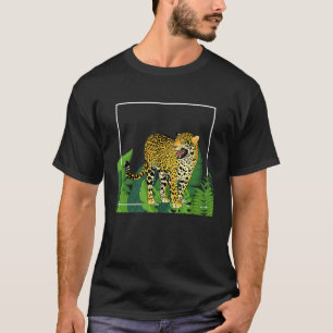 Camiseta Gato Jaguar com Folhas Tropicais Grandes Felinos