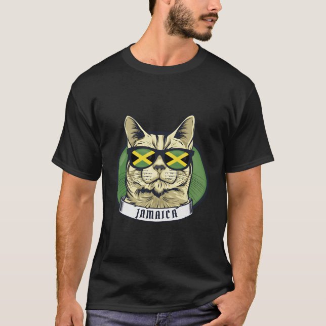 Camiseta Gato jamaicano engraçado com óculos escuros na Jam (Frente)