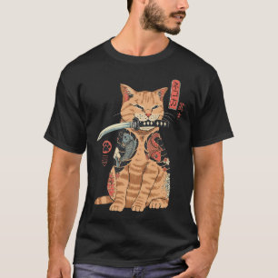 Camiseta gato Japão -arte samurai
