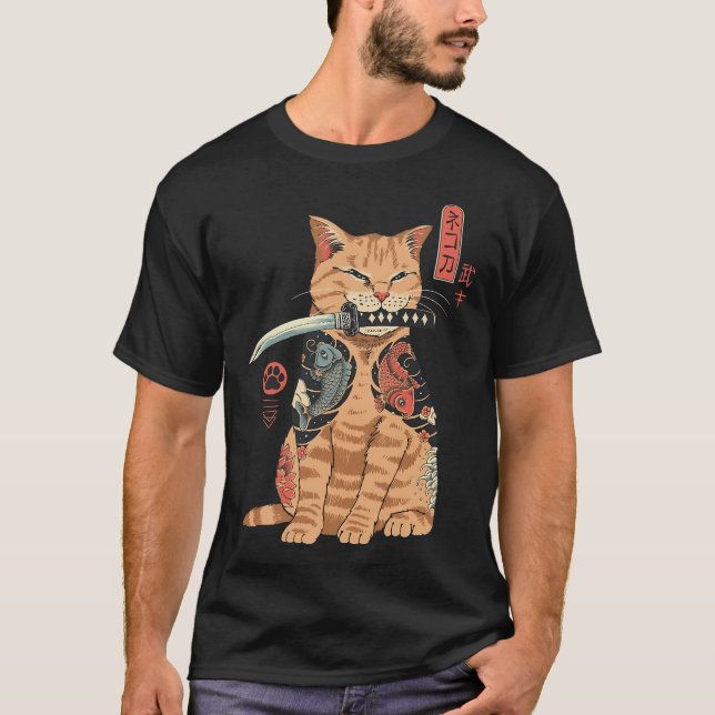 Camiseta gato Japão -arte samurai (Frente)