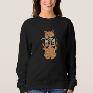 Camiseta Gato Japonês Com Tatuagem De Catana Caveira