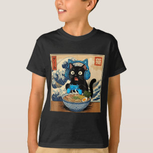 Camiseta Gato Japonês de Ramen Engraçado Gamer Kawaii Fofo