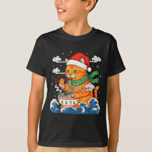 Camiseta Gato japonês engraçado de Natal comendo ramen 