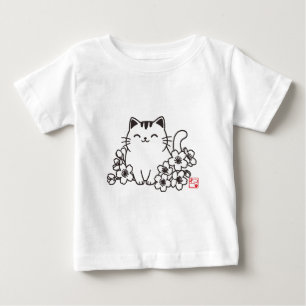 Camiseta Gato Japonês Fofo e Sakura com Carimbo "Neko"