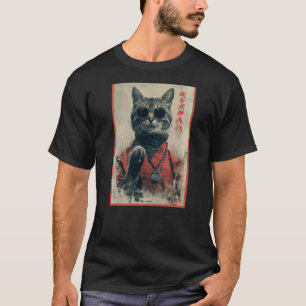 Camiseta Gato Japonês Legal de Óculos de Sol com Kanji Chin
