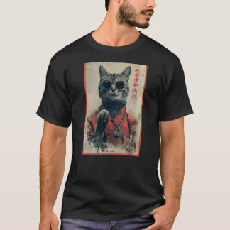 Camiseta Gato Japonês Legal de Óculos de Sol com Kanji Chin