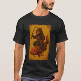 Camiseta Gato Japonês Montando Carpa Ukiyo-e Samurai Arte d