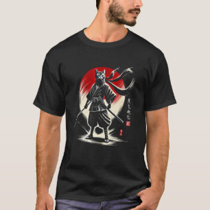 Camiseta Gato japonês Ninja Samurai Japão Guerreiro Mãe Pai