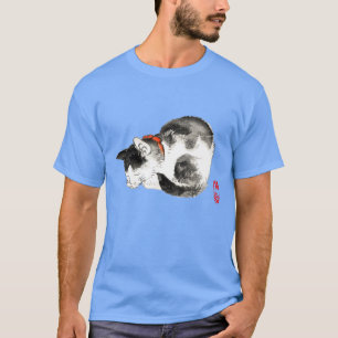 Camiseta Gato japonês preto e branco dormindo