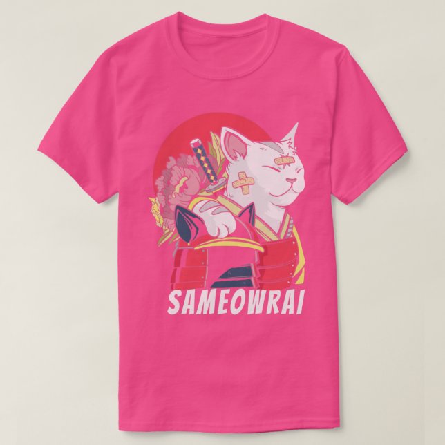 Camiseta Gato Japonês Samurai Katana Sameowrai Engraçado (Frente do Design)
