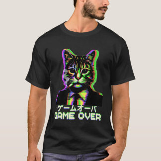 Camiseta Gato Japonês Vaporwave Fumando Cigarro Game Over