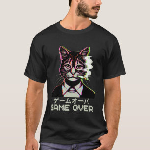 Camiseta Gato Japonês Vaporwave Fumando Cigarro Game Over