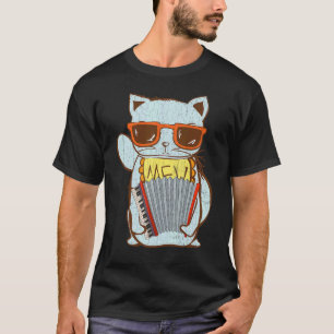 Camiseta Gato Jogando Acordeão-Acordeão Gráfico