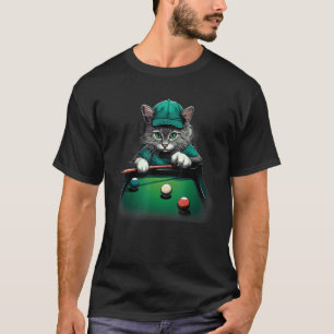 Camiseta Gato Jogando Bilhar de Sinuca Gatos Divertidos e L