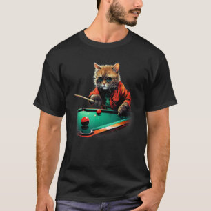 Camiseta Gato Jogando Bilhar de Sinuca Gatos Legais e Diver