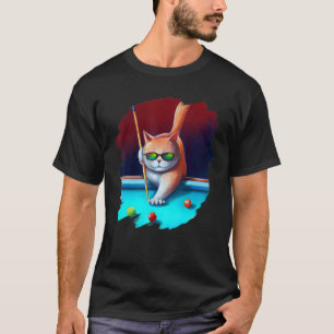 Camiseta Gato Jogando Bilhar na Sala de Estar Legal Diverti