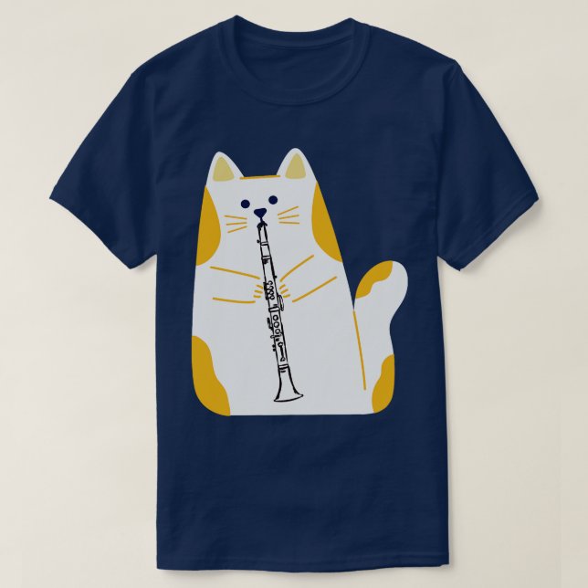 Camiseta Gato Jogando Clarinet (Frente do Design)