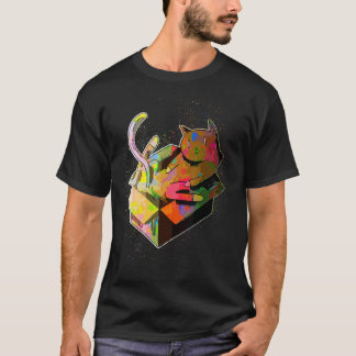 Camiseta Gato Jogando com Caixa de Papelão com Salpico de T