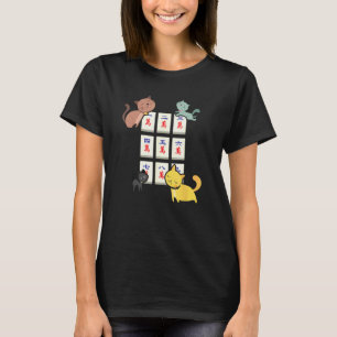 Camiseta Gato Jogando Mahjong Jogadores Divertidos Com Letr