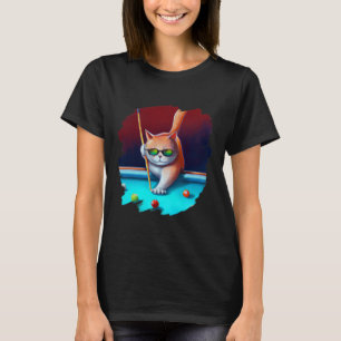 Camiseta Gato Jogando Piscina Bilhar No Salão Legal Engraça
