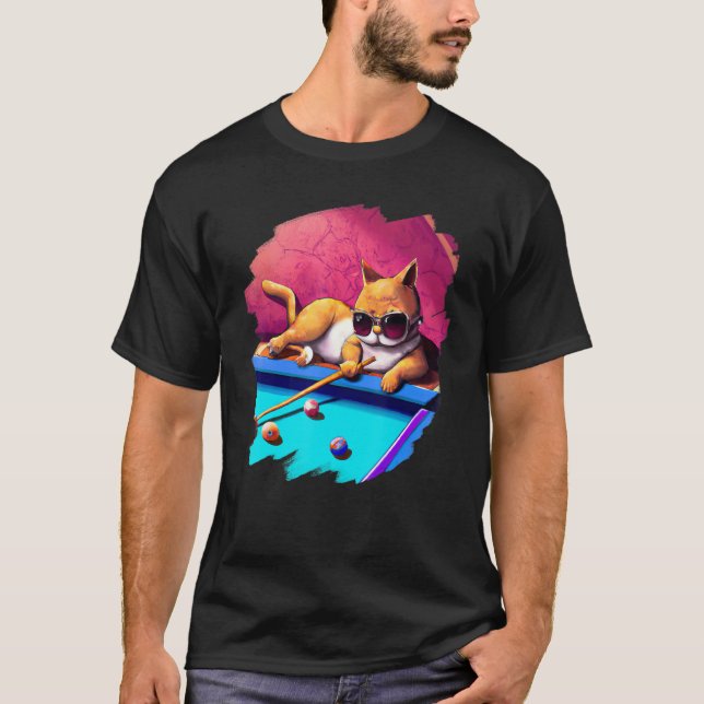 Camiseta Gato Jogando Piscinas em Bilhares de Salão Legal 2 (Frente)