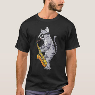 Camiseta Gato Jogando Saxofone Saxofonista Saxofonista Jazz